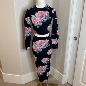 Elizabeth and James Black and Pink Floral Skirt Set